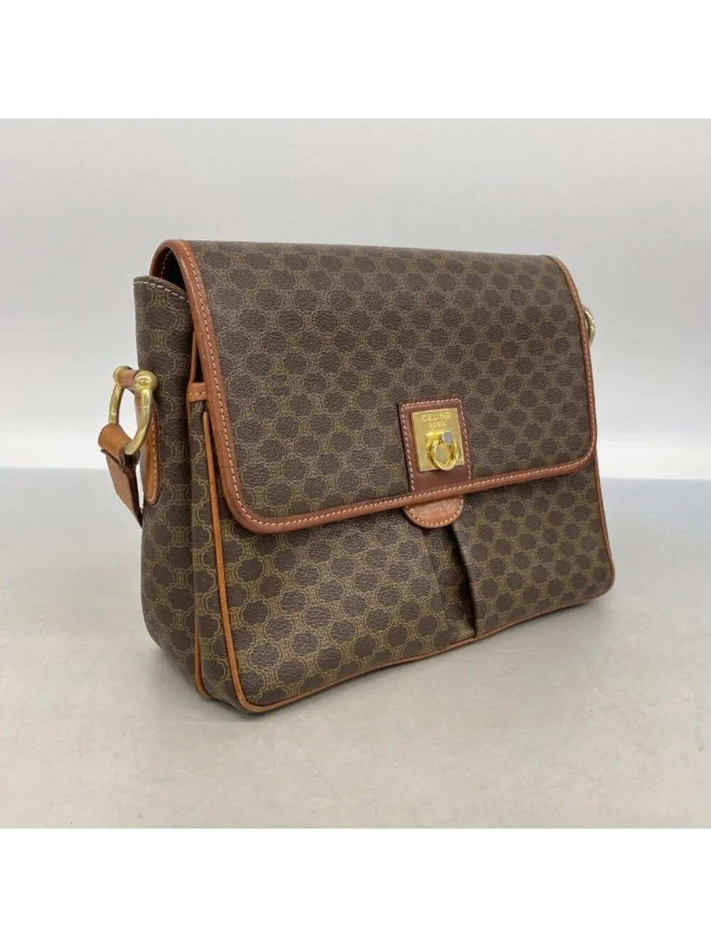 Celine Shoulder Bag Macadam Brown Gold